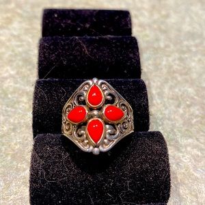 Beautiful Southwestern Sterling Red Coral Ring